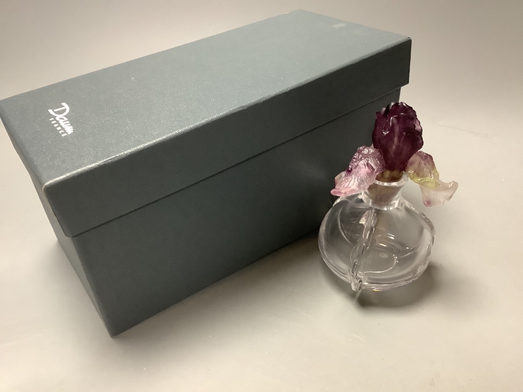 A Daum Iris scent bottle, boxed, height 13cm